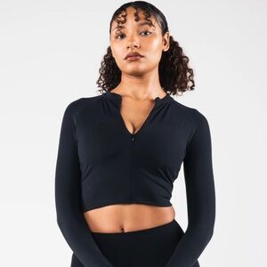 Alphalete Black Long Sleeve Crop Top KDM LS ZIP BRA
